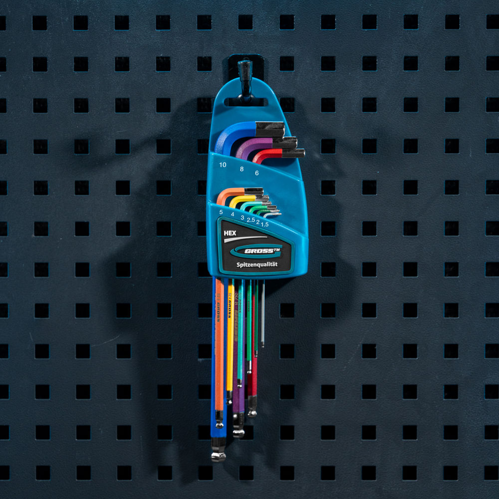 Набор ключей имбусовых HEX, 1.5-10 мм, S2, 9 шт, магнит, экстра-длинные с шаром, хром/краска Gross (16400)