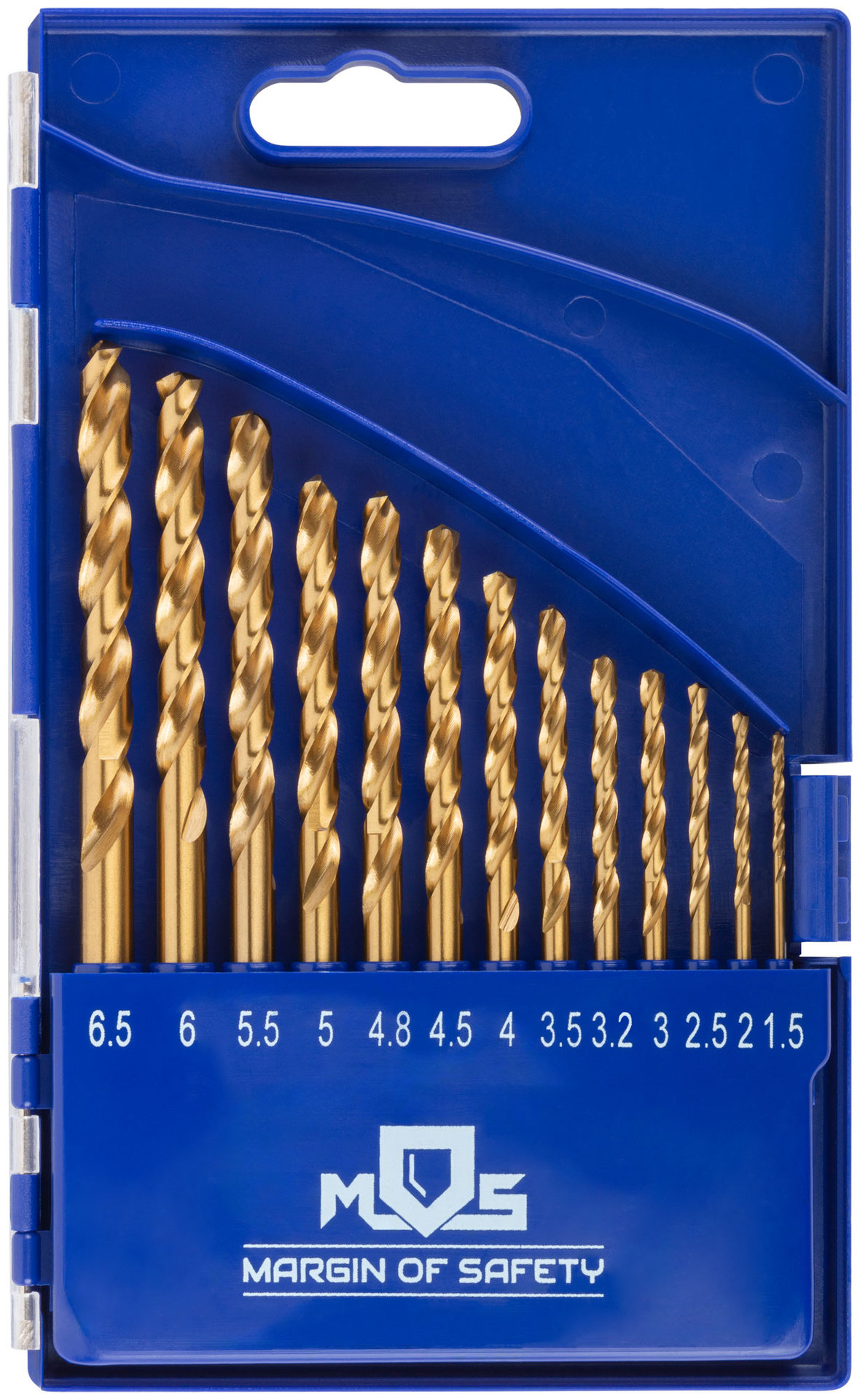 Набор сверл по металлу HSS шлифованные, титановое покрытие, угол заточки 135°, пласт. кейс, 13 шт. (1.5-2.0-2.5-3-3.2-3.5-4-4.5-4.8-5-5.5-6-6.5 мм) (35734М)