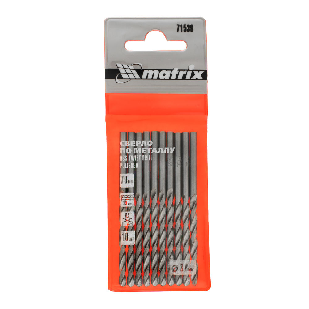 Сверло по металлу, 3.8 мм, полированное, HSS, 10 шт, цилиндрический хвостовик Matrix