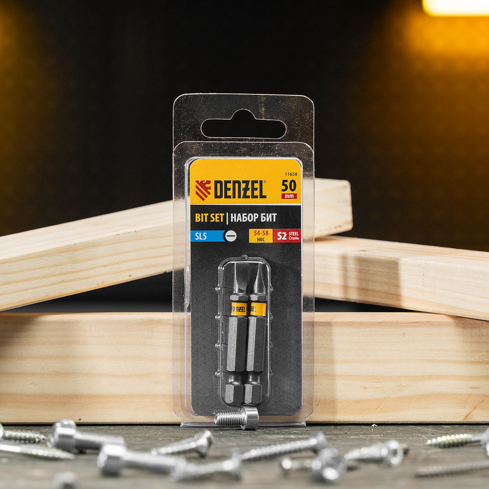Бита SL5,0х50, сталь S2, шестигранный профиль, 2 шт. Е 6,3 Denzel (11658)