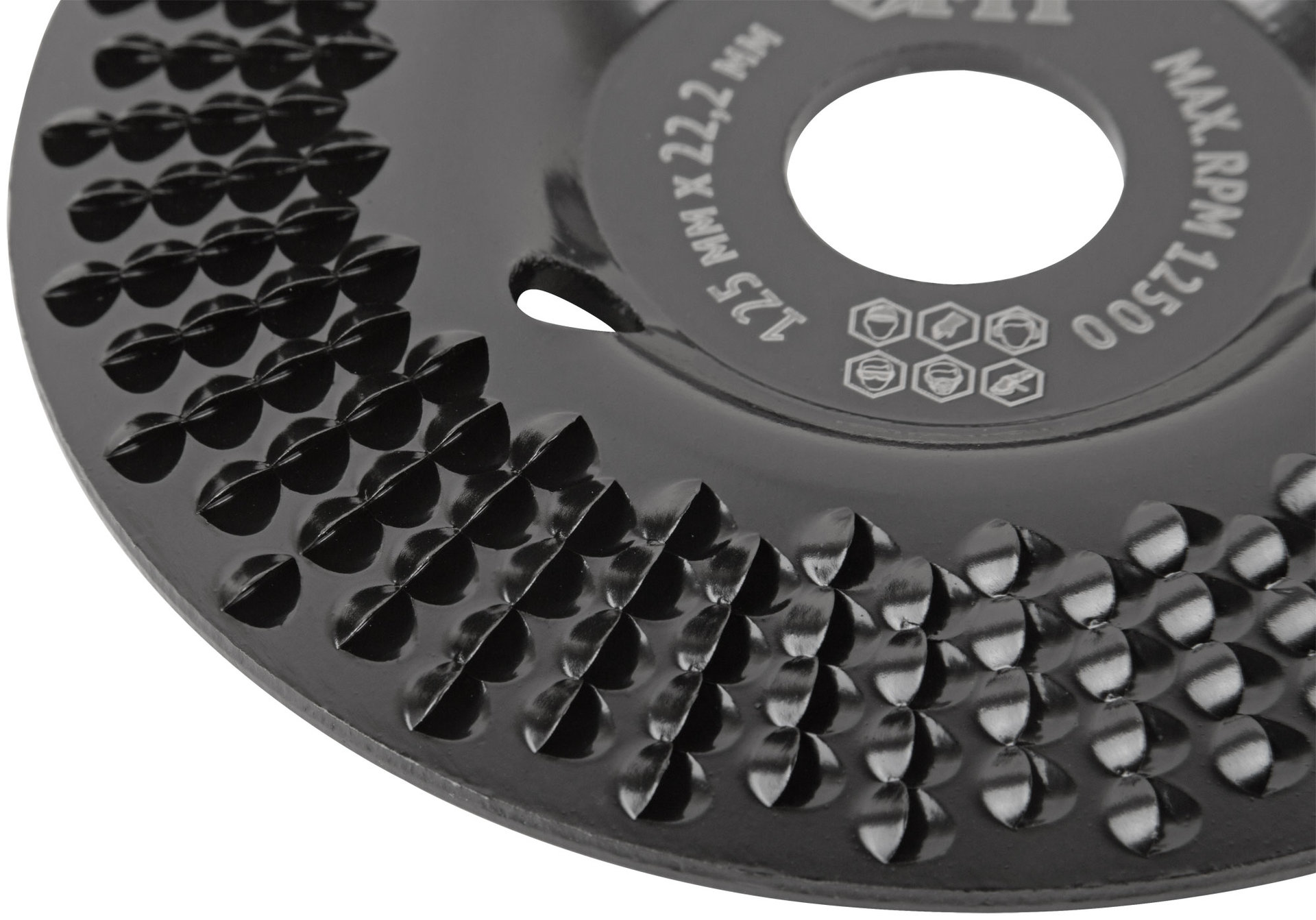 Диск обдирочный по дереву, наклонный, посадочный диаметр 22,2 мм, 125 мм, грубая насечка (39524)