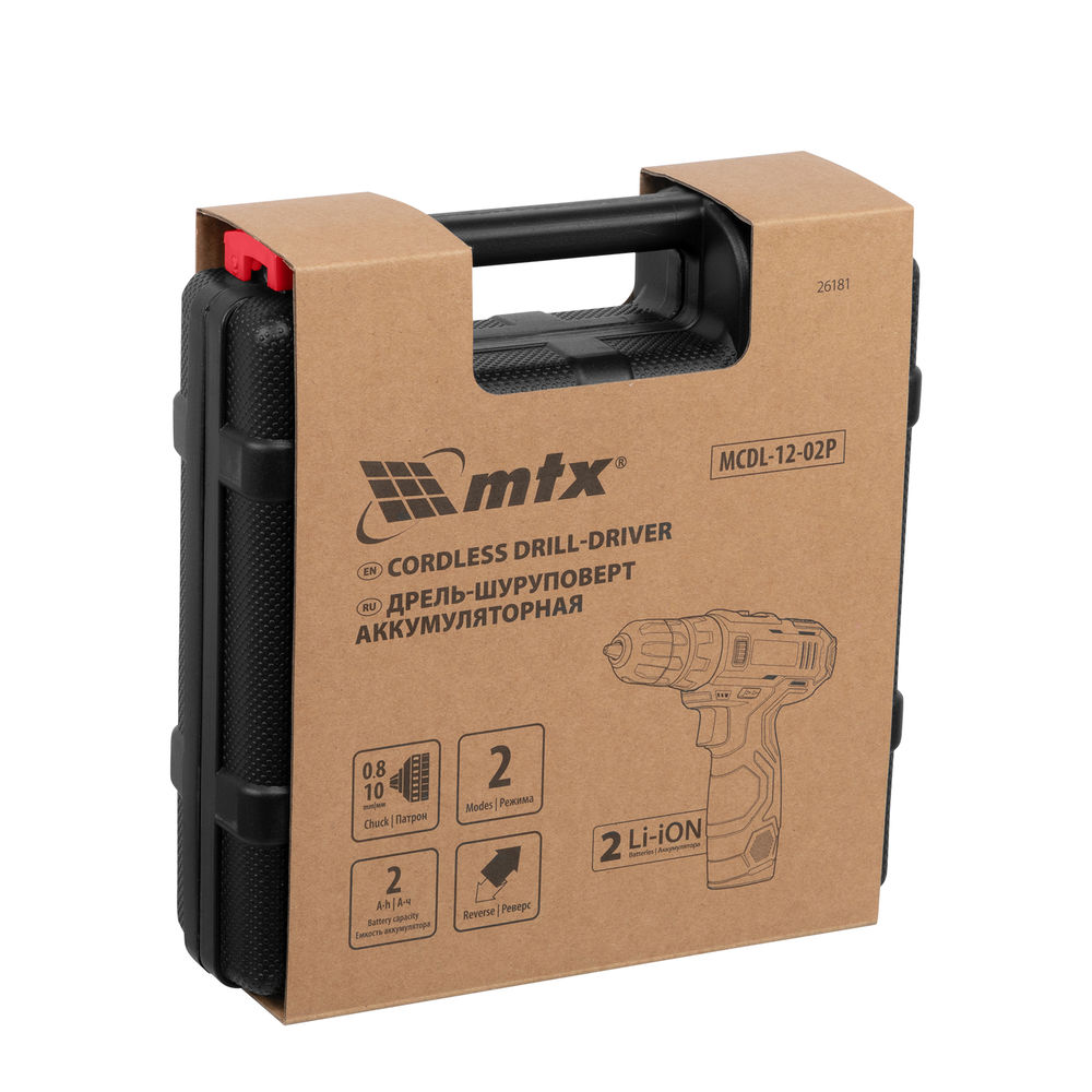 Дрель-шуруповерт аккумуляторная MCDL-12-02P, Li-Ion, 12 В, 2 акк. MTX (26181)