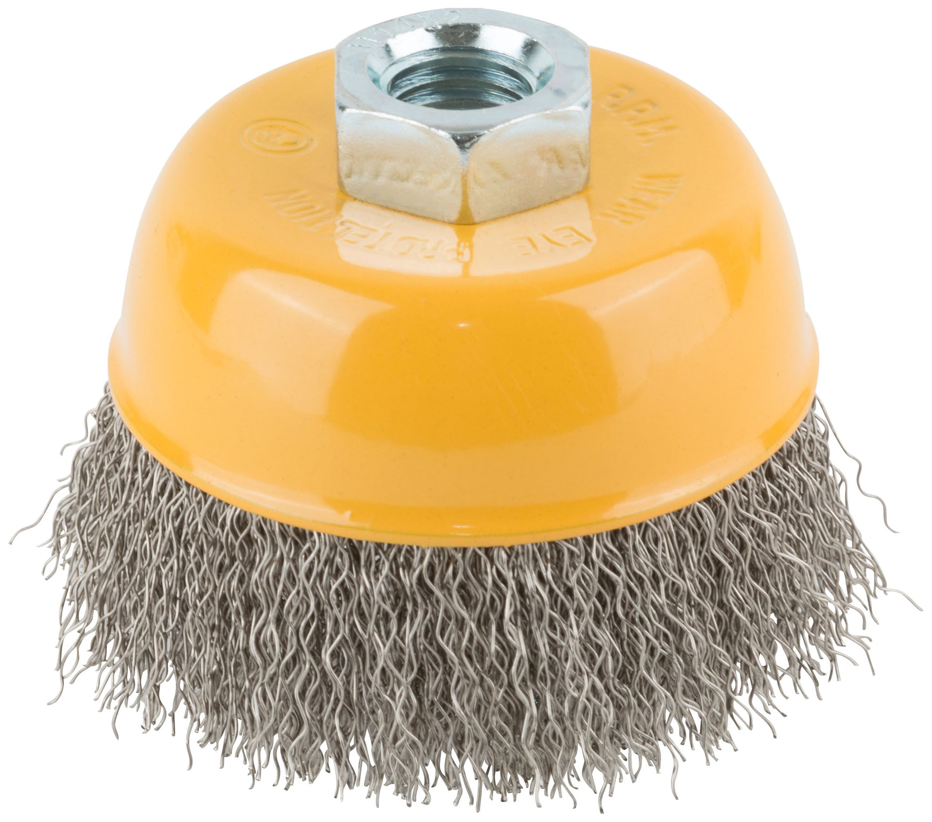 Корщетка-чашка, гайка М14, волнистая проволока, нержавеющая сталь 75 мм (38842)