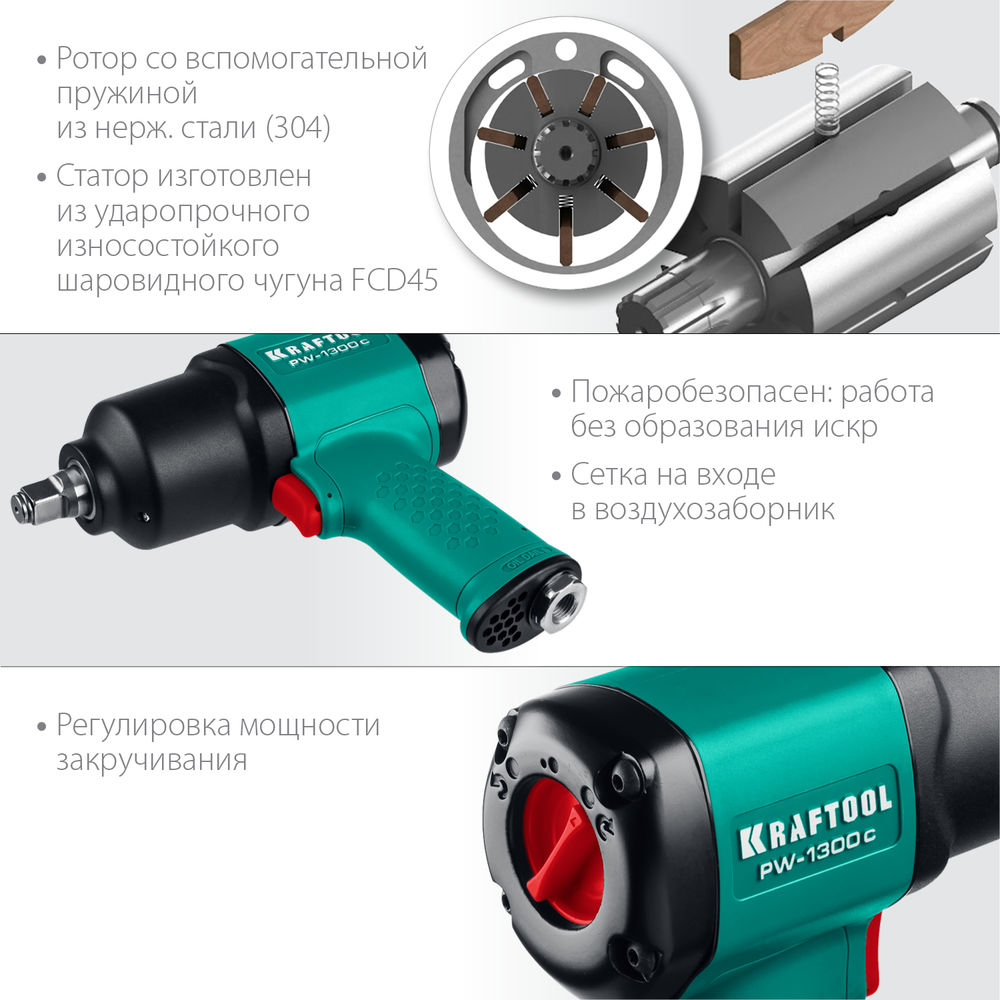 Ударный пневматический гайковерт PW-1300c, 1/2, 1300 Н·м KRAFTOOL 64205