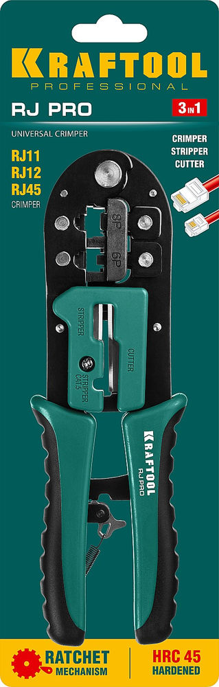 Универсальный кримпер RJ-Pro (RJ45, RJ11, RJ12) KRAFTOOL 22698