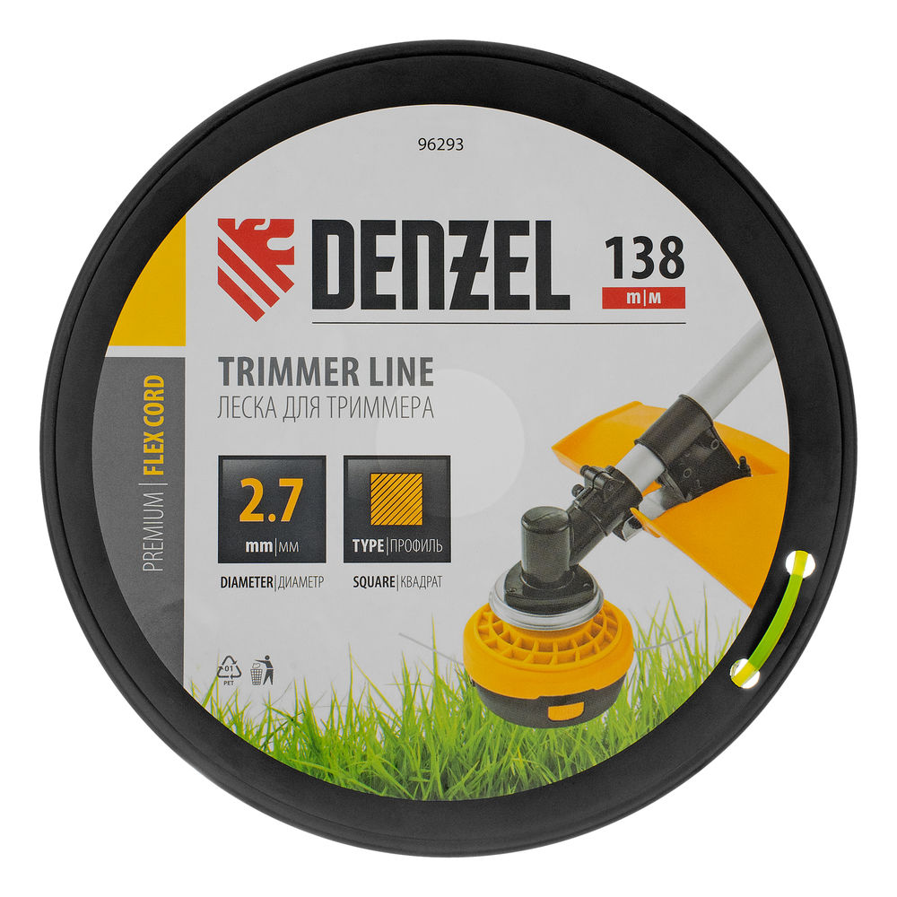Леска для триммера квадрат, 2,7м х 138м, на DIN катушке FLEX CORD Denzel (96293)