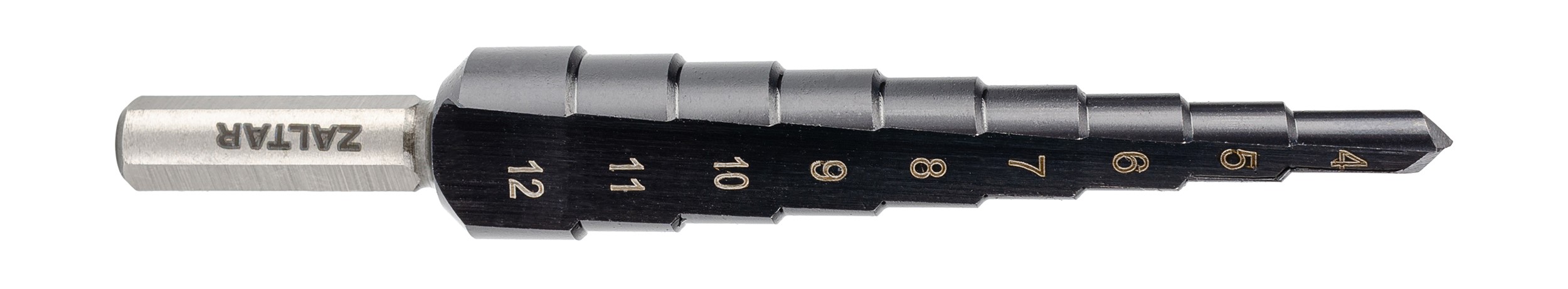 Набор свёрл ступенчатых, 3 пр., HSS TiAlN, Gr.1/2/3, O4-12, 4-20, 6-30 мм, прямая канавка, трёхплоскостной хвостовик (ZA-50071)