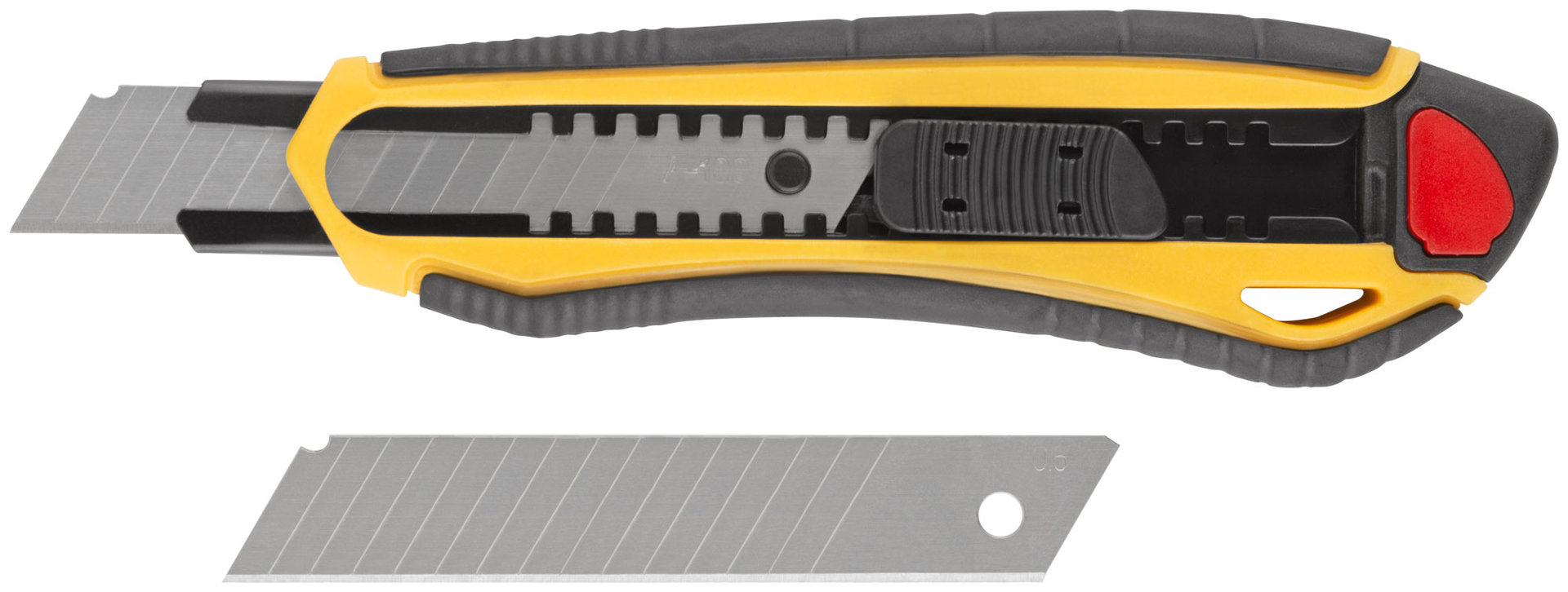 Нож технический 18 мм усиленный прорезиненный, 2-х сторонняя автофиксация (10248)