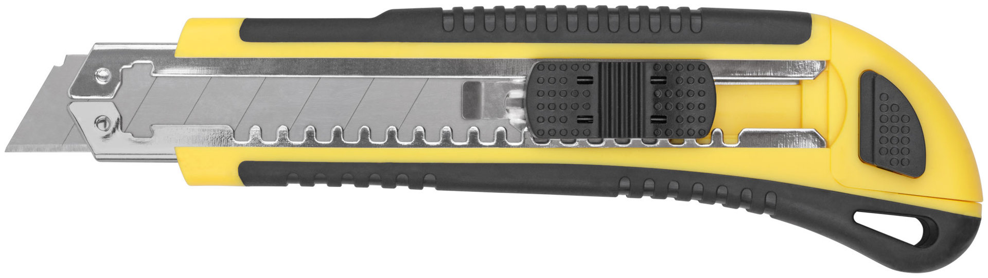 Нож технический 18 мм усиленный прорезиненный, кассета 3 лезвия, Профи (10263)