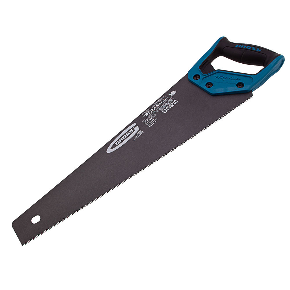 Ножовка по дереву Piranha, 450 мм, 11-12 TPI, зуб-3D, каленый зуб, тефлоновое покрытие полотна, двухкомпонентная рукоятка Gross