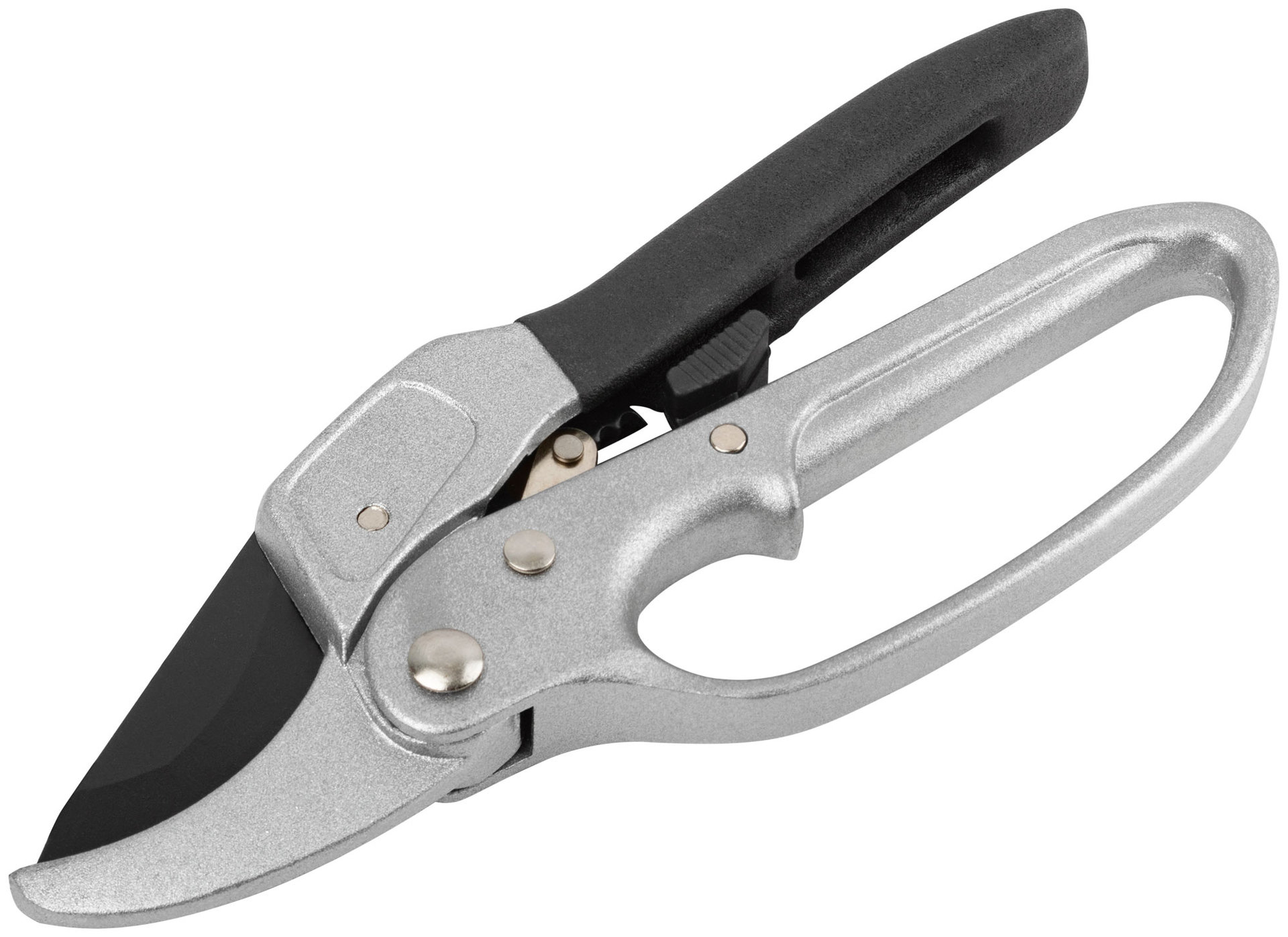 Секатор, храповый механизм, режущ.кромки встык с наковальней, тефл.покр.лезвий, алюм.корпус 200 мм (76270)