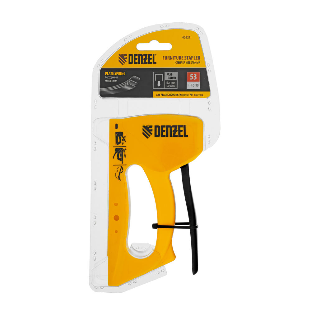 Степлер пластиковый, скобы в комплекте, тип 53, 6-10 мм Denzel (40221)