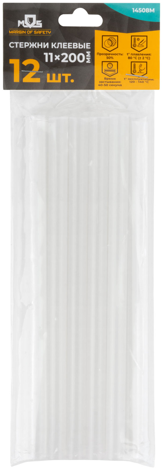 Стержни клеевые 11x200 мм, 12 шт., прозрачность 50% (14508М)