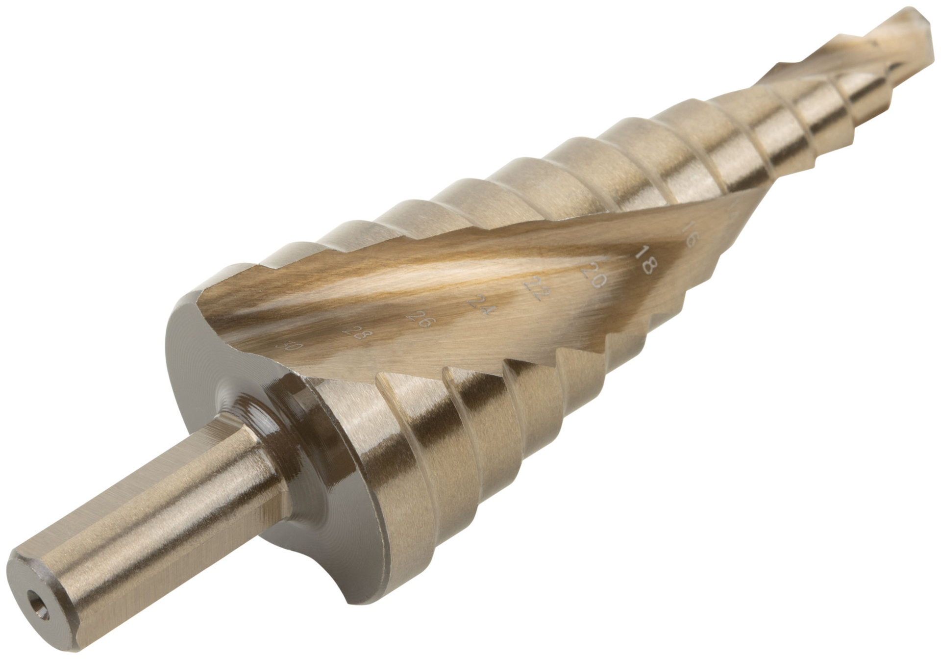 Сверло ступенчатое HSS Co5% ( Р6М5К5 ) по металлу, спиральный профиль, 13 ступеней, 6-30 мм