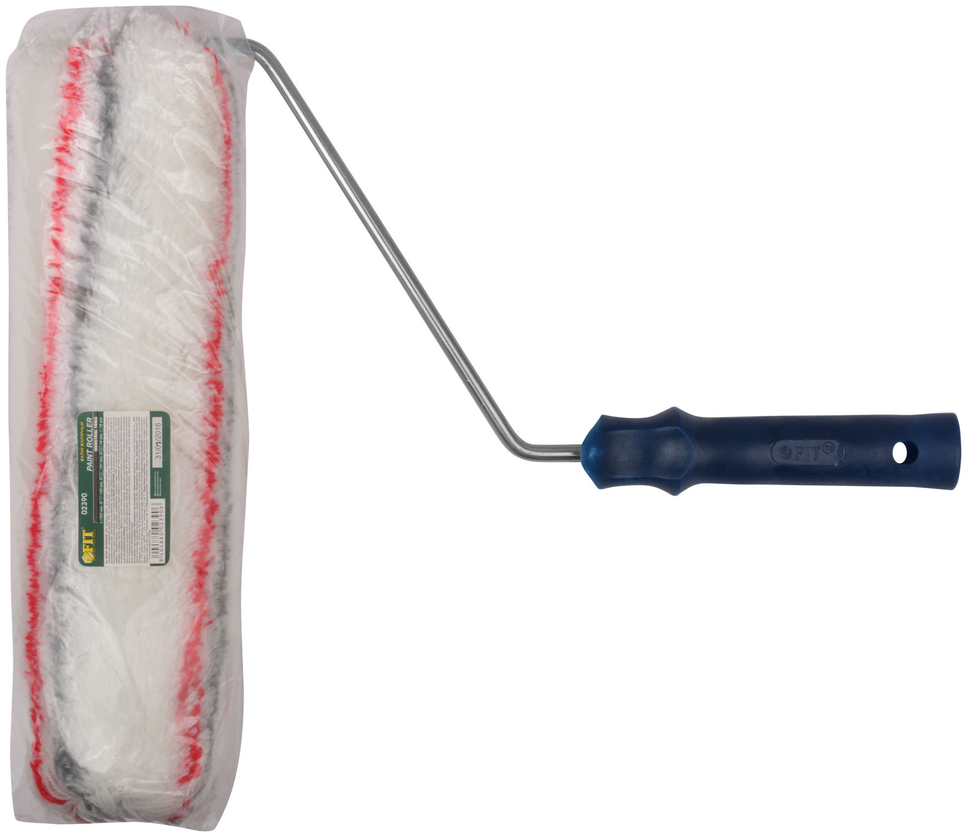 Валик полиакрил. нитяной, Профи, белый с сер. и крас.полос., бюг. 8 мм, д. 55/91 мм, ворс 18 мм, 300 мм (02390)