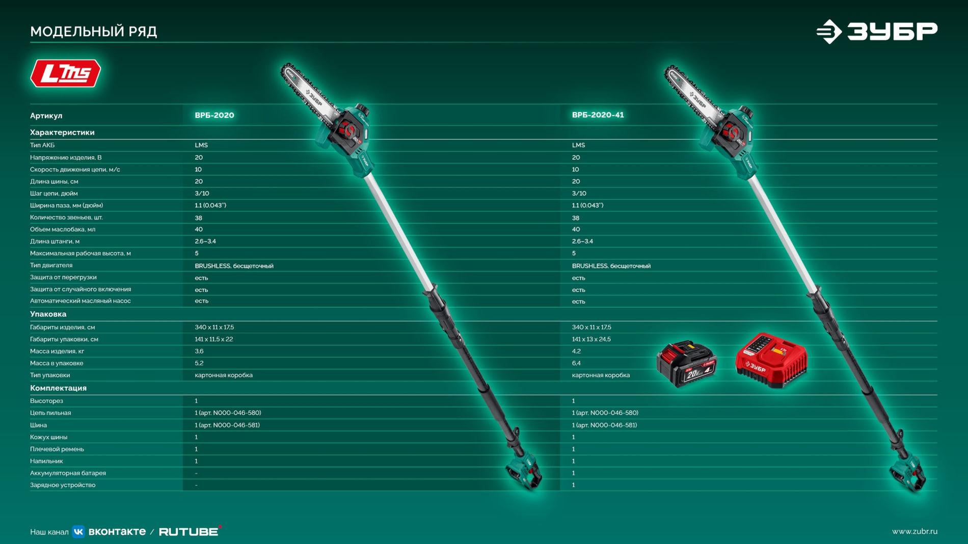 ЗУБР 20 В, 200 мм шина, без АКБ (LMS), высоторез аккумуляторный (ВРБ-2020)