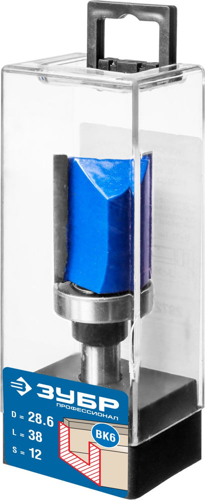 Фреза пазовая прямая 28.6?38 мм с верхним подшипником хвостовик 12 мм ЗУБР Профессионал 28756-28.6-38-12