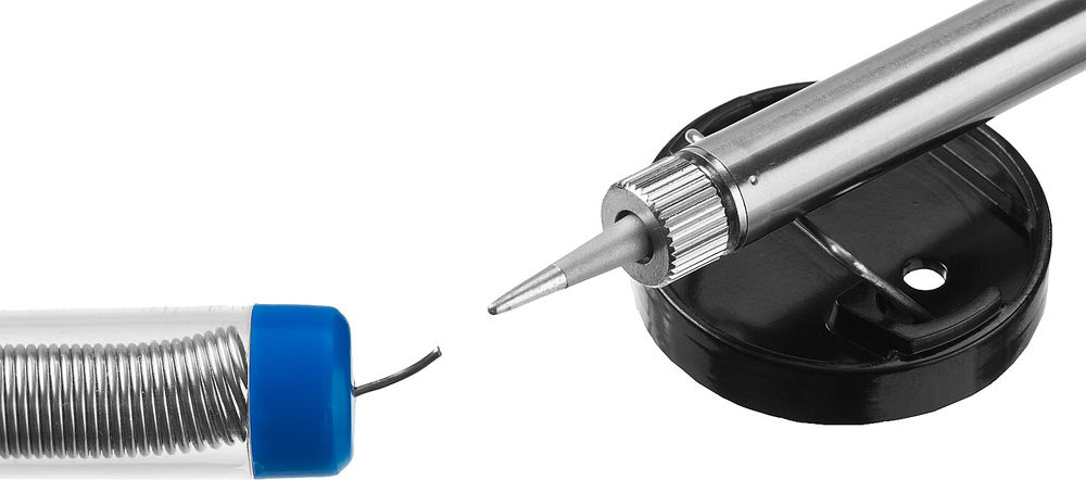 Паяльник 40 Вт, в наборе: припой + подставка, 2к рукоятка, конус, керамический нагреватель ЗУБР Профессионал 55402-40_z01