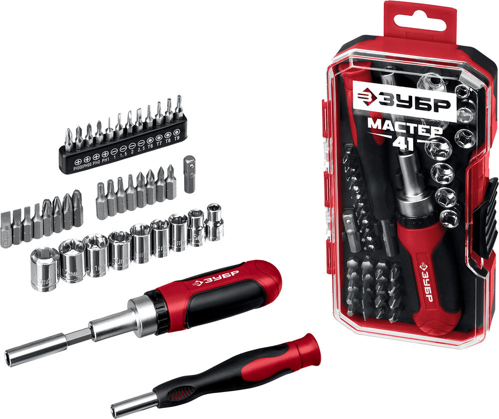 Набор: отвертка с насадками Мастер 41, 41 шт ЗУБР 25042