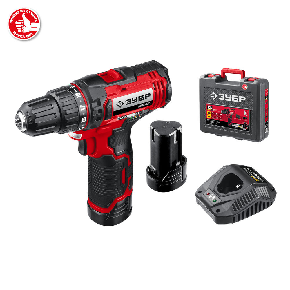 Дрель-шуруповерт 12 В 30 Н·м 2 АКБ 2 А·ч кейс ЗУБР С1-12 ДШЛ-125-22