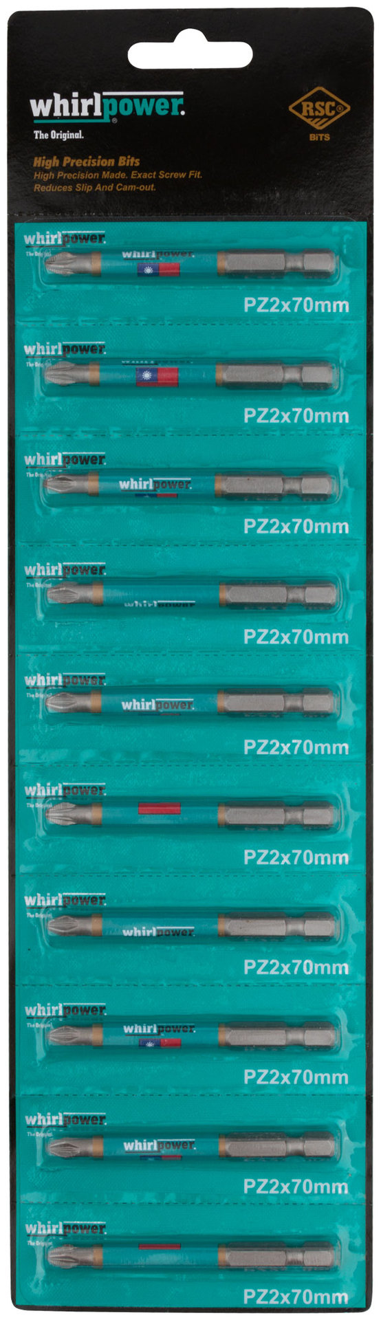 Биты WP, сталь S2, с насечкой, Профи, 70 мм PZ2, 10 шт. (57599)