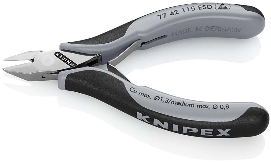 Бокорезы для электроники ESD, острая головка, 115 мм, 2-комп антистатические ручки (KN-7742115ESD)