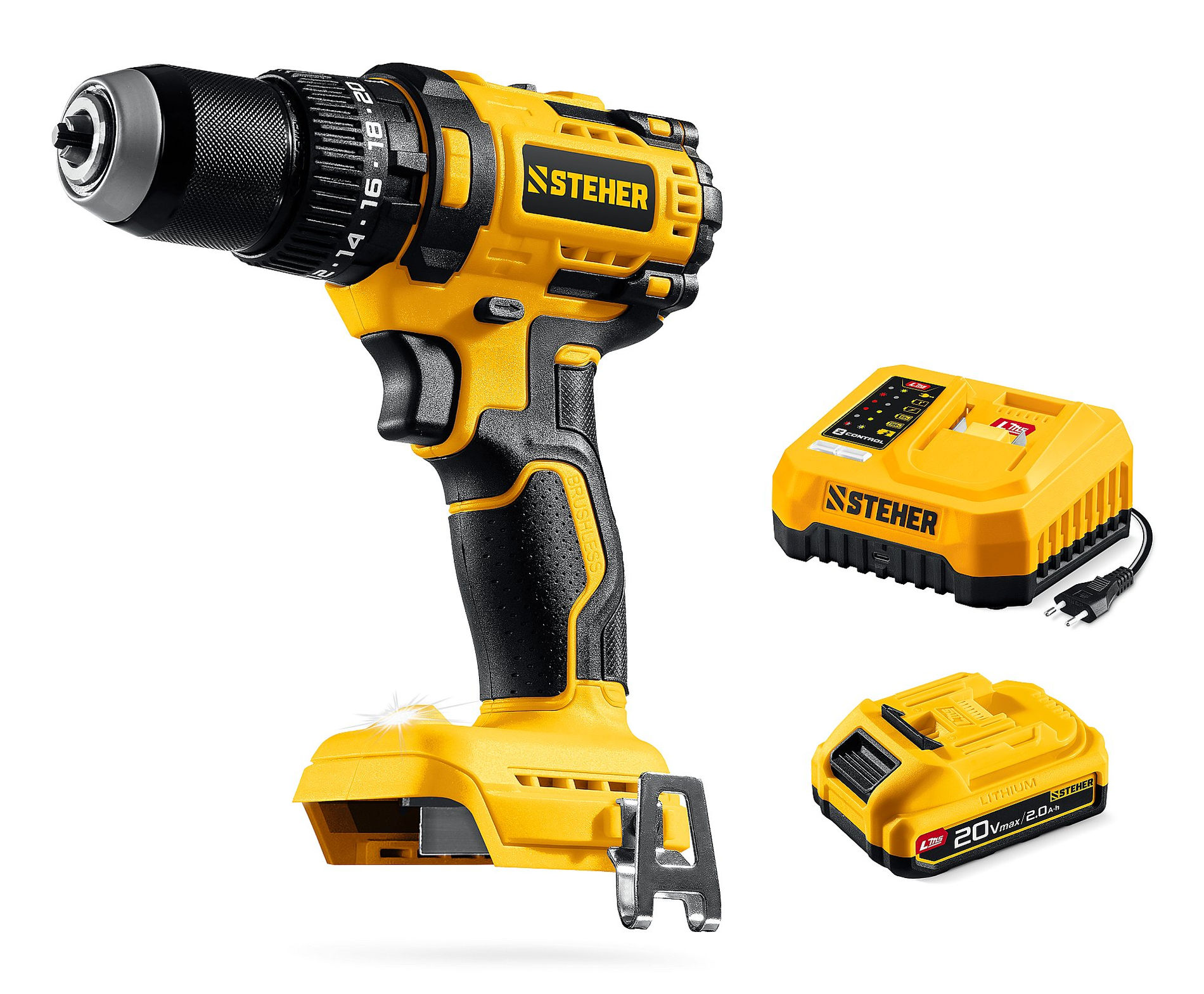Дрель-шуруповерт ударная бесщеточная STEHER 20 В 65 Н·м 1 АКБ LMS (2 А·ч) CBS-65-21  