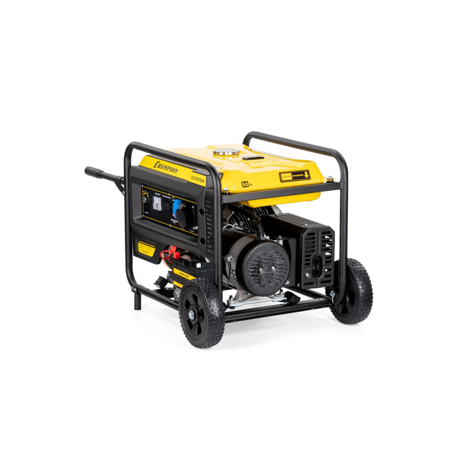 Генератор CHAMPION GG7001EW (6,8/7,5кВт 17лс 25л 88кг эл.старт колеса, счетчик) (GG7001EW)