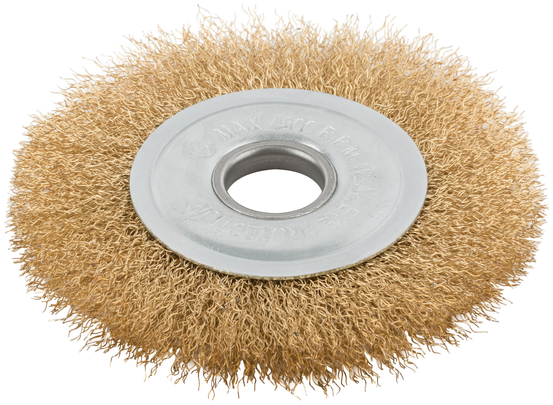 Корщетка дисковая прямая, посадочный диаметр 22,2 мм, стальная латунированная волнистая проволока 125 мм (39025)