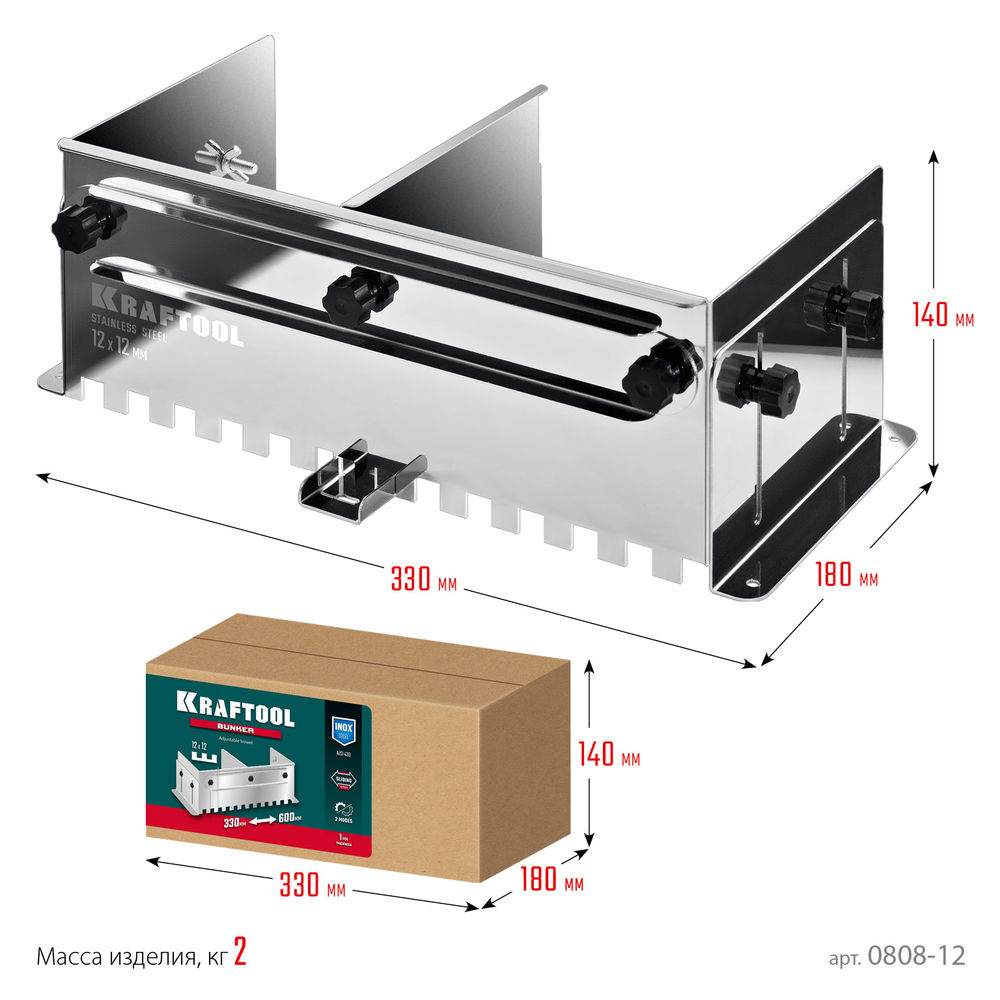 Раздвижная гребенка для плитки зуб 12?12 мм до 600 мм нерж. сталь BUNKER KRAFTOOL 0808-12