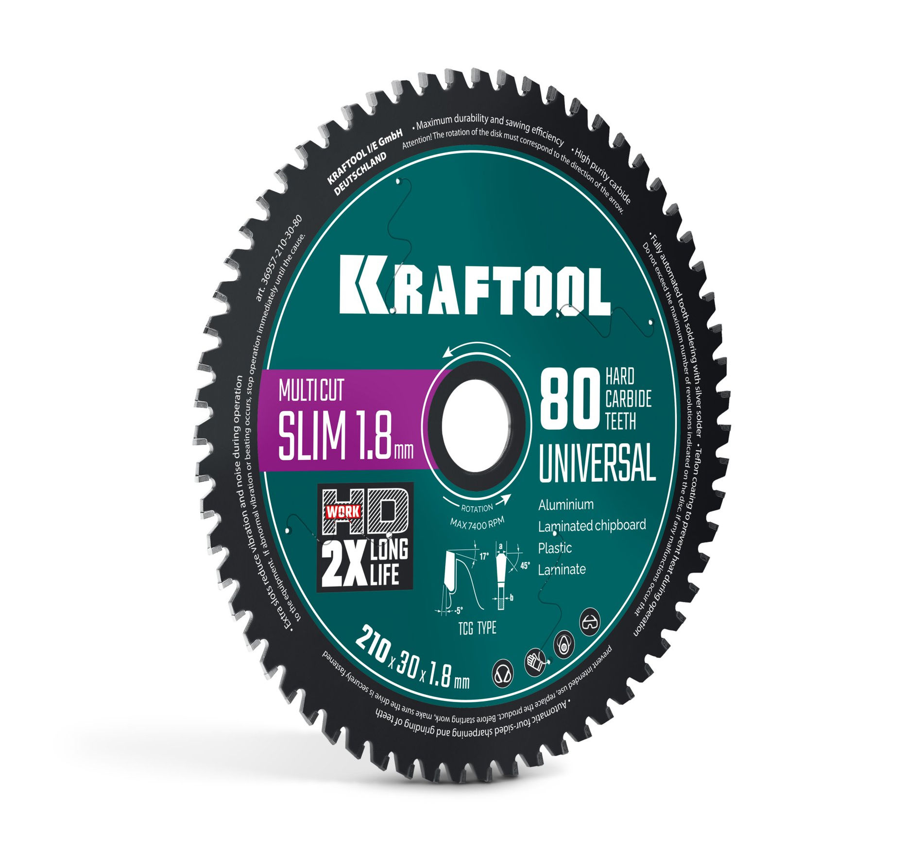 KRAFTOOL Slim multi cut 210 х 30 x 1.8 мм, 80Т, диск пильный по дереву (36957-210-30-80)