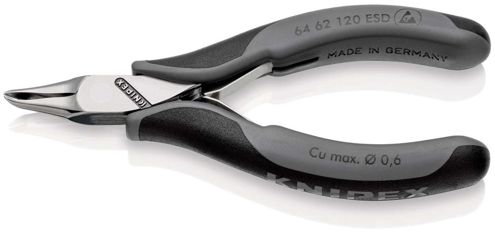 Кусачки торцевые для электроники ESD, маленькая фаска, узкие губки 65°, 120 мм, 2-комп антистатические ручки (KN-6462120ESD)