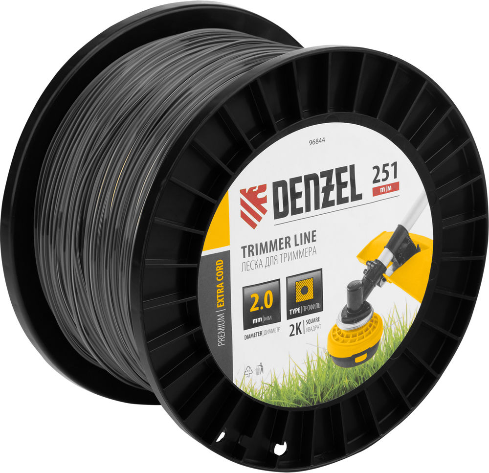 Леска для триммера двухкомпонентная квадрат, 2,0мм х 251м, на DIN катушке EXTRA CORD Denzel (96844)
