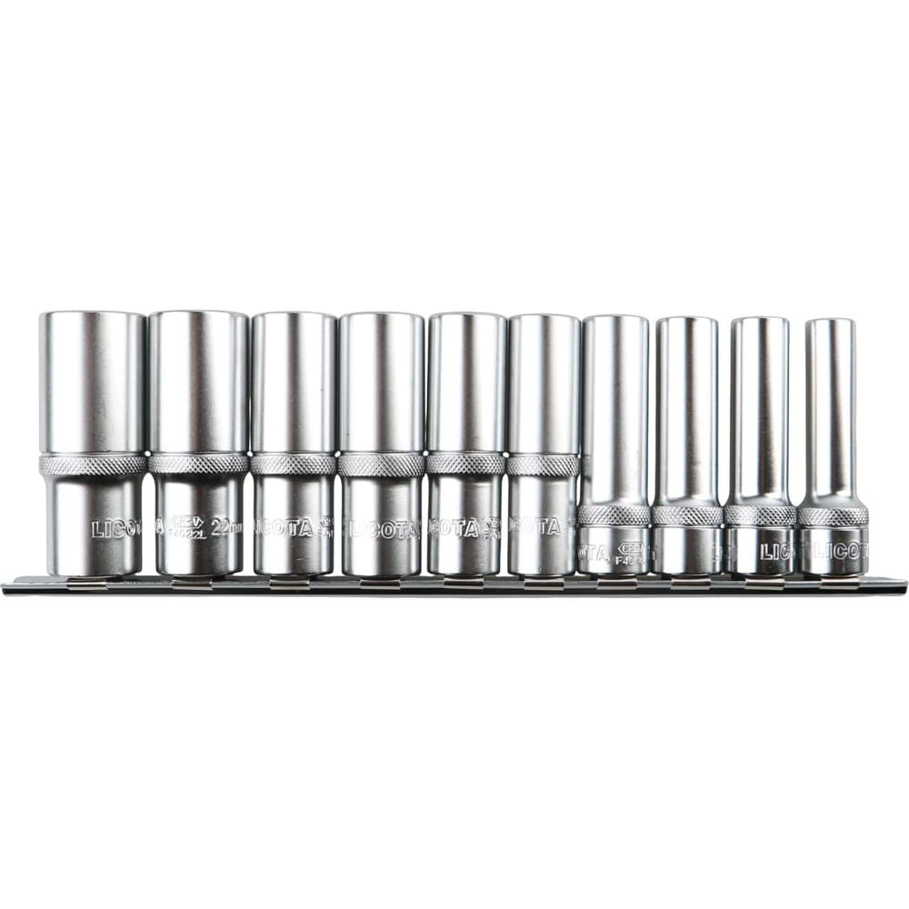 Набор глубоких торцевых головок 12-ти гранных 10 пр. на линейке, 10-24 мм 1/2 Licota TBS-23005