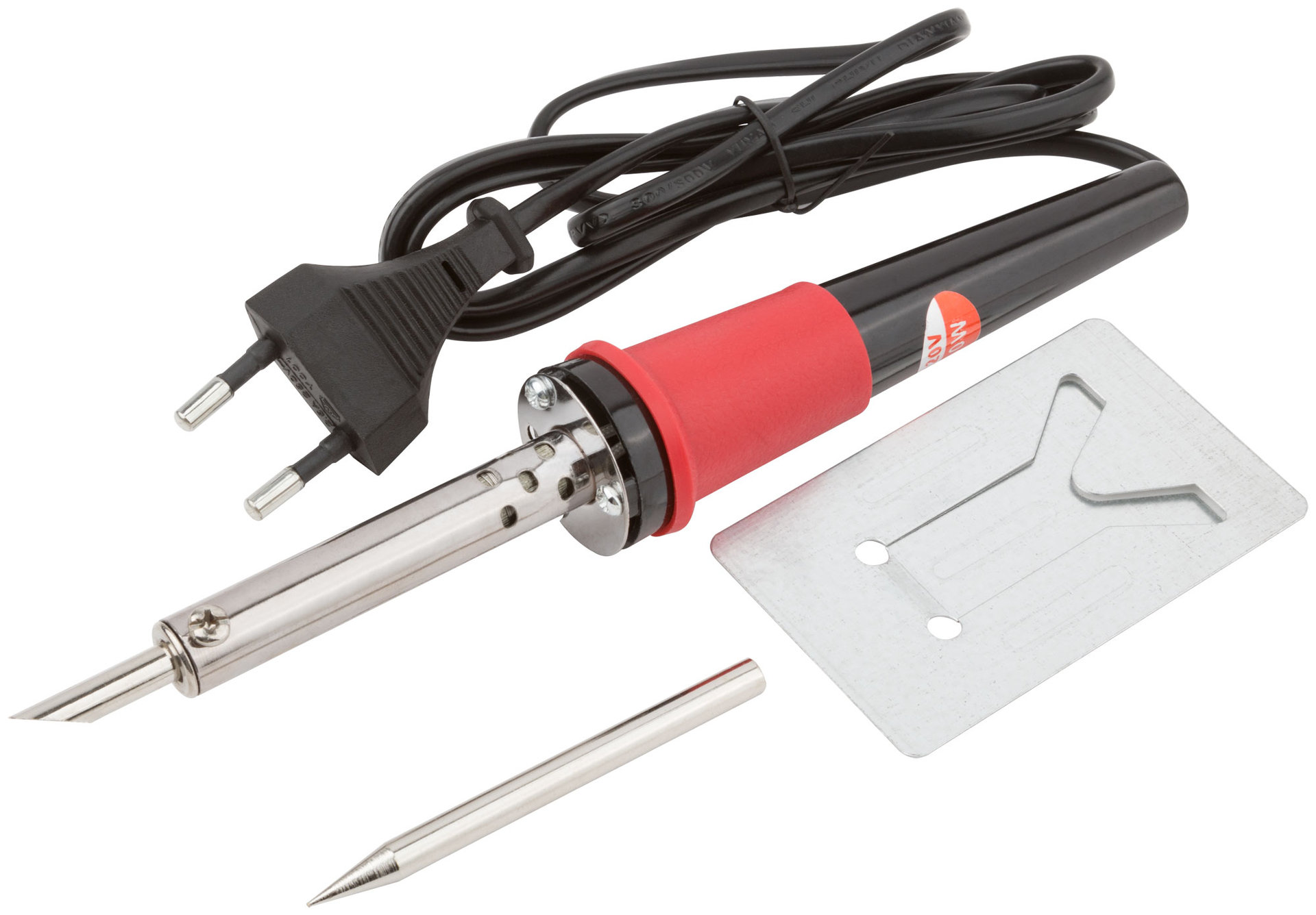 Паяльник 220 В, пластиковая ручка, доп-но подставка для паяльника и два сменных жала, D=5,8 мм, 60 Вт (60482)