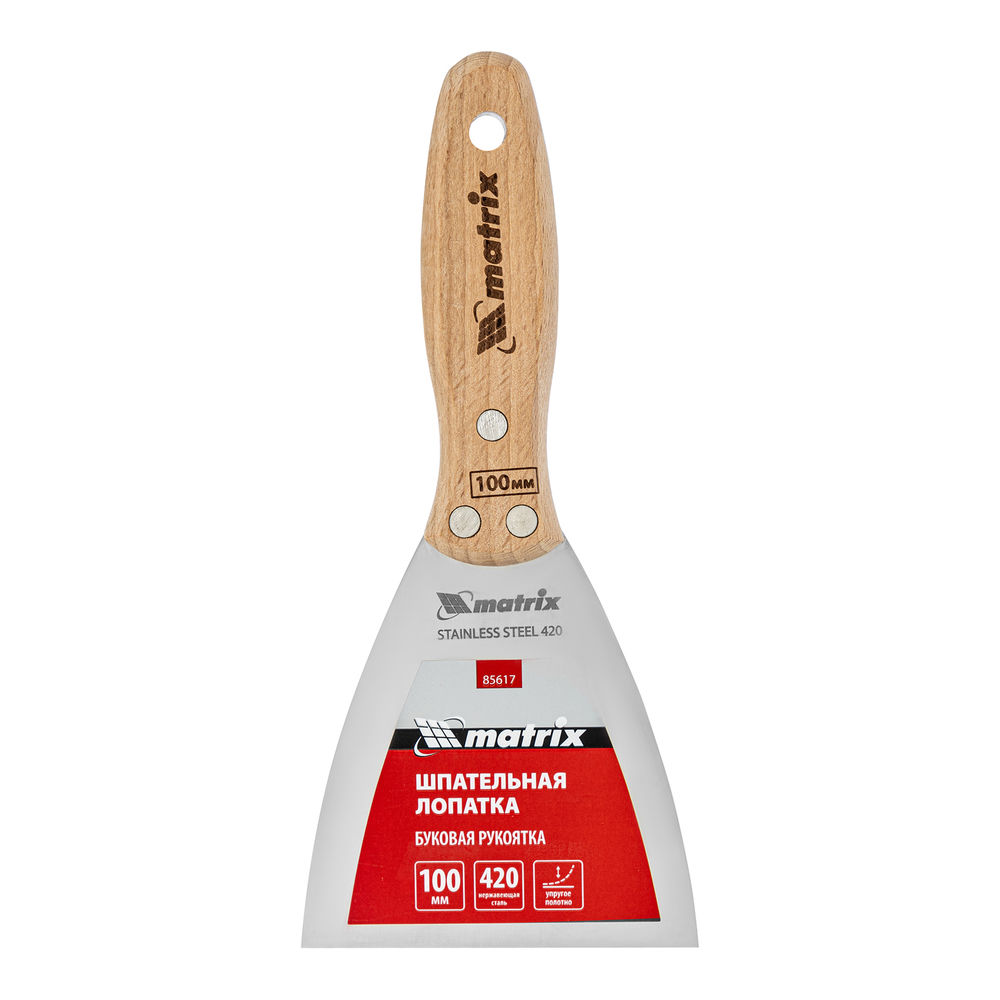 Шпательная лопатка из нержавеющей стали, 100 мм, буковая рукоятка, EFP Matrix (85617)