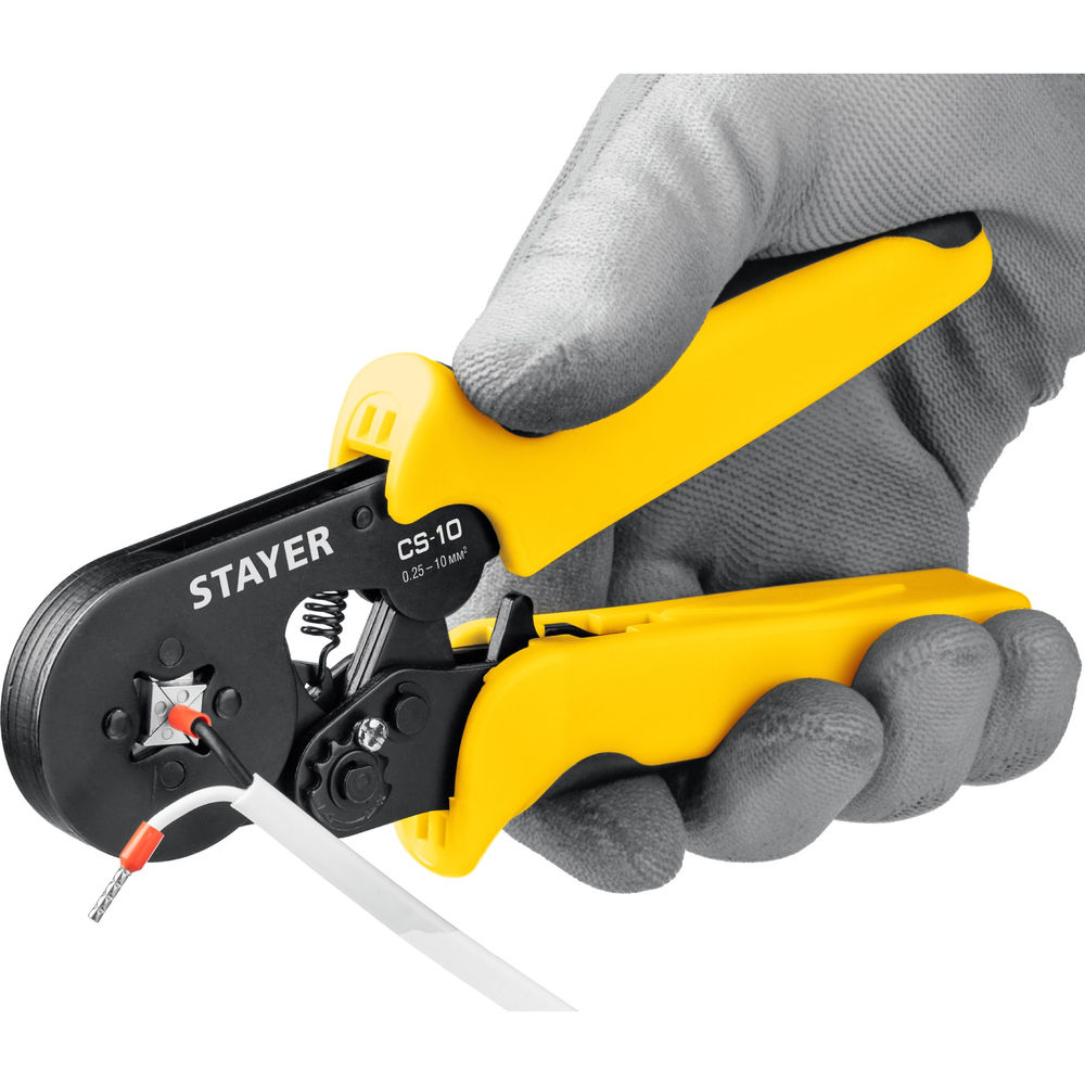 Пресс-клещи мультидиапазонные CS-10, 0.25 - 10 мм2, с квадратным профилем для втулочных наконечников STAYER Professional 44447