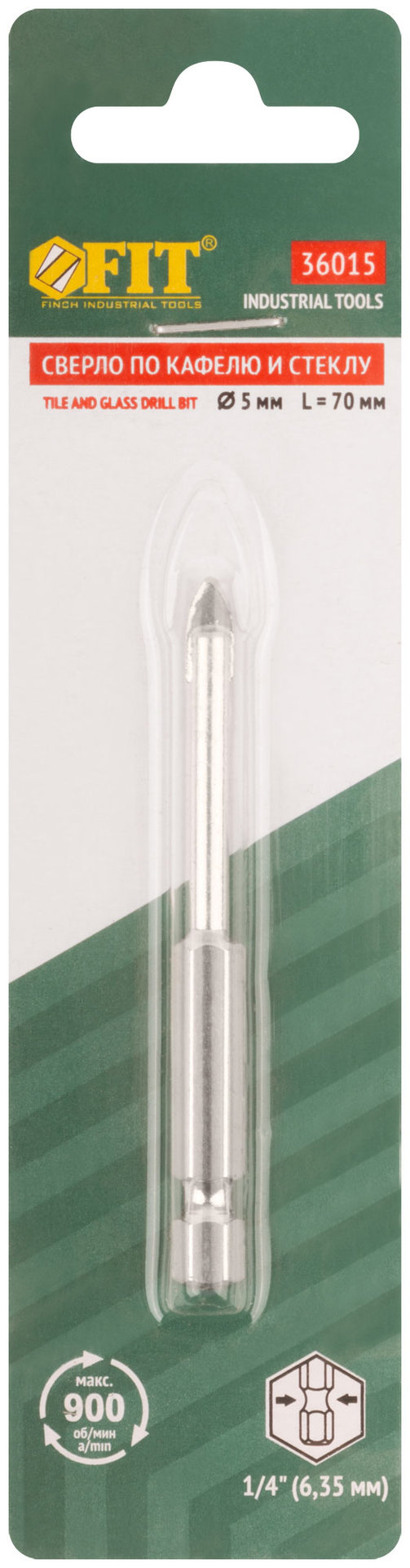 Сверло по кафелю, шестигранный U-хвостовик под биту 5 мм (36015)