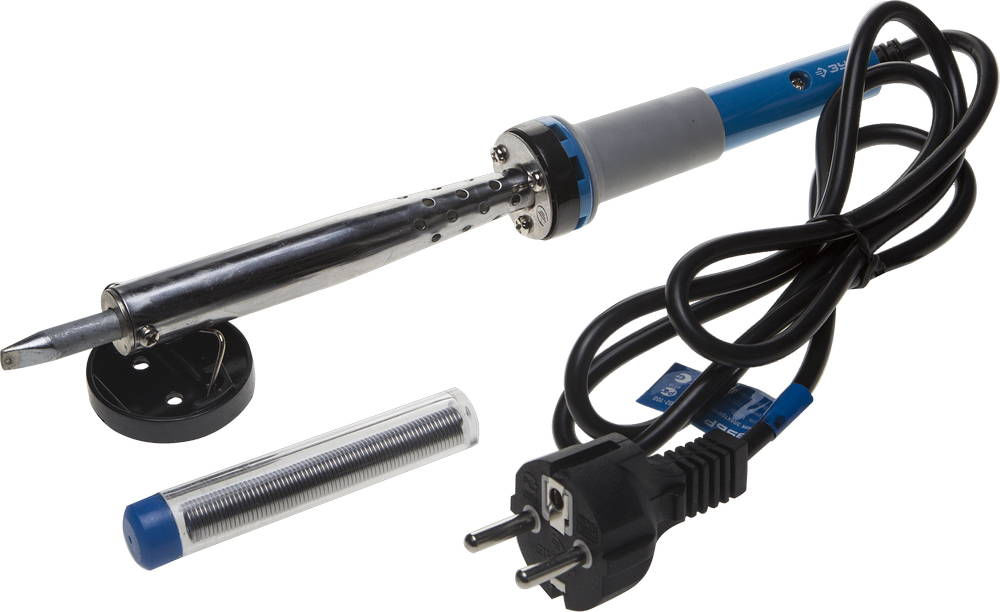 Электропаяльник 100 Вт, в наборе: припой + подставка, 2к рукоятка, клин, керамический нагреватель ЗУБР 55402-100