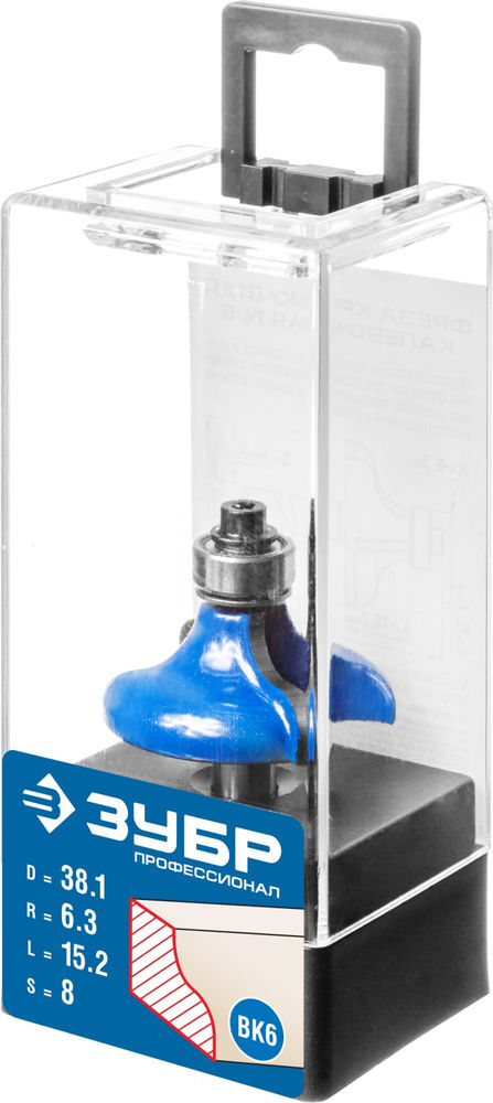 Фреза кромочная калевочная №8 38.1?15 мм радиус 6.3 мм ЗУБР Профессионал 28710-38.1