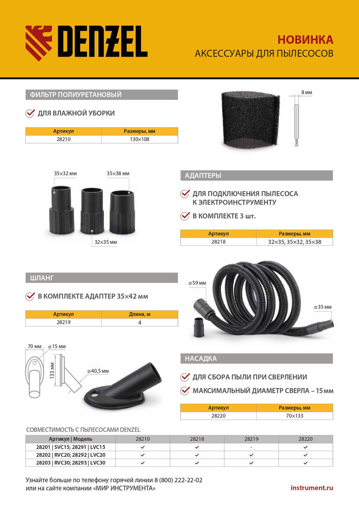 Фильтр полиуретановый для пылесоса универсальный Denzel (28210)