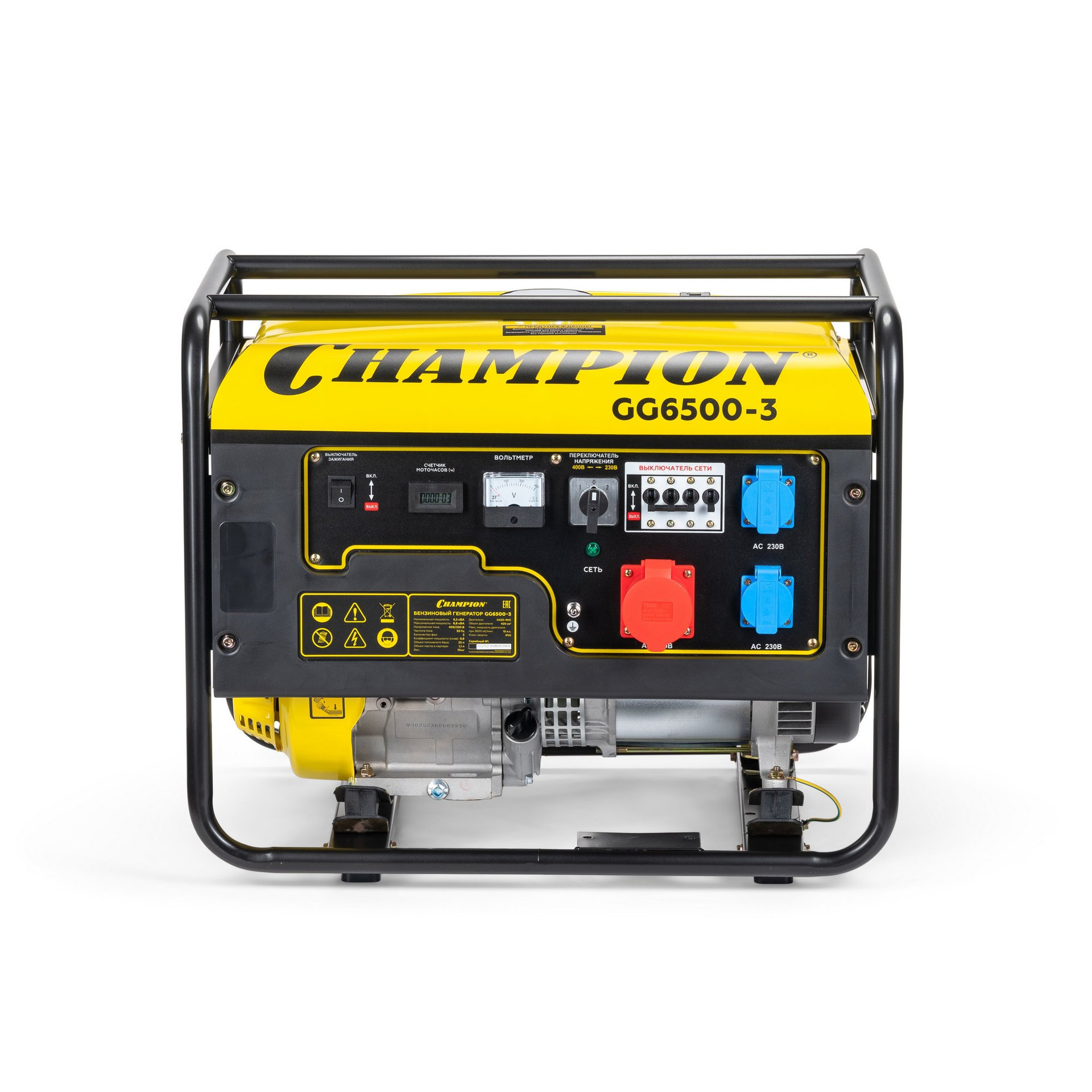 Генератор CHAMPION GG6500-3 (400В6,2/6,8кВАcosф=0,8 15лс 25л 67кг) (GG6500-3)