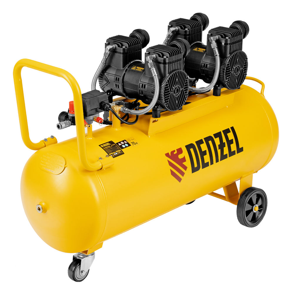 Компрессор безмасл. малошумный DLP-3000/100, 3 кВт, 2х1,5 кВт,100 л, 2850 об/мин,500 л/мин Denzel (58145)