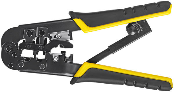 Кримпер для обжима разъемов RJ11, RJ12, RJ45, пластиковые прорезиненные ручки, 190 мм (60063)