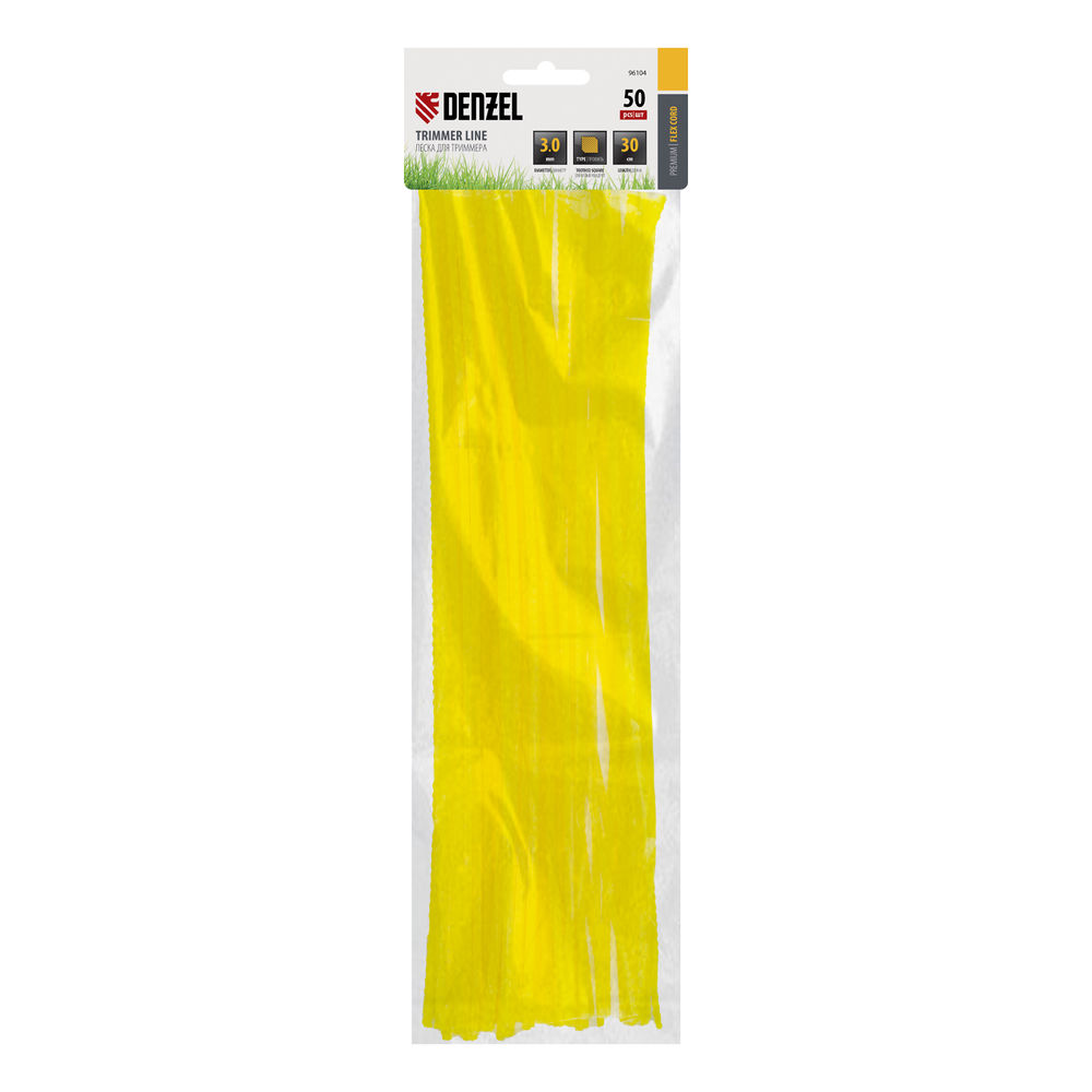 Леска для триммера, зубчатый квадрат нарезанная 3 мм х 30 см, 50 шт Flex cord Denzel (96104)