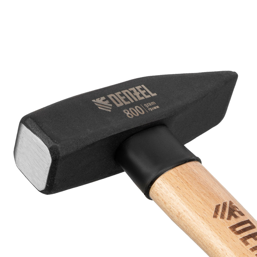Молоток слесарный, 800 г, кованый квадратный боек, буковая рукоятка Denzel (10435)