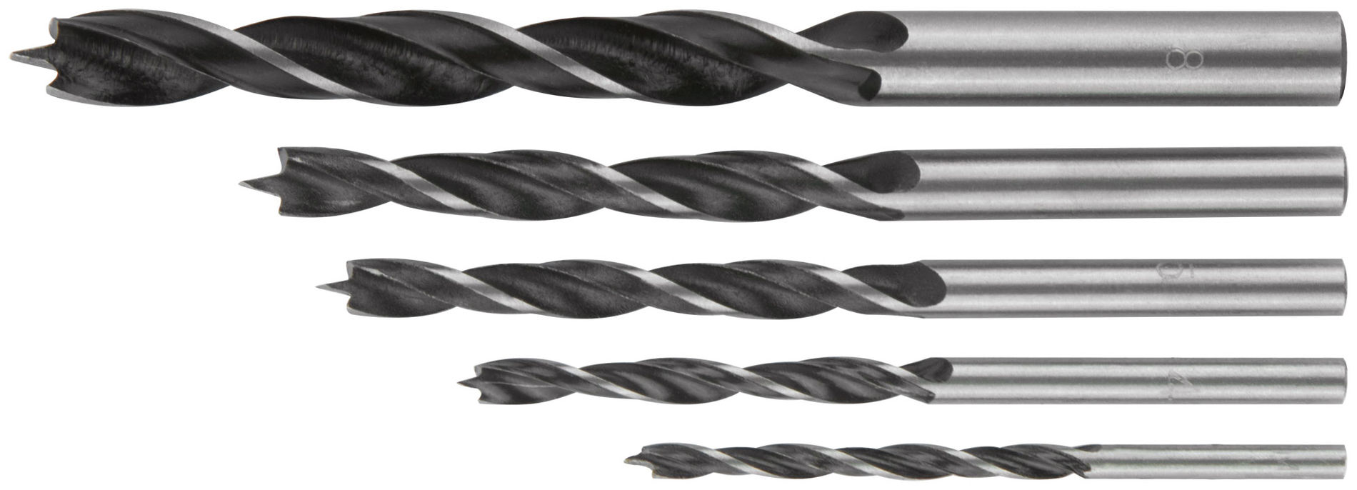 Набор сверл по дереву, пластиковый бокс, 5 шт.(3-4-5-6-8 мм) (36104)