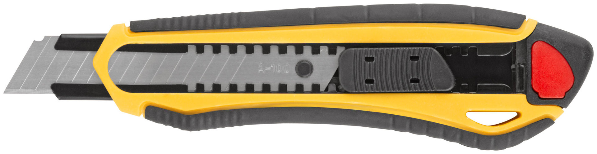 Нож технический 18 мм усиленный прорезиненный, 2-х сторонняя автофиксация, шоу-бокс (10249)