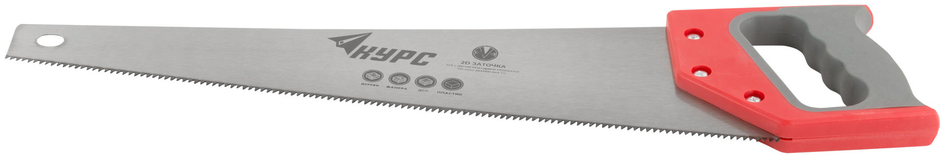 Ножовка по дереву, средний каленый зуб 7 ТPI, 2D заточка, пластиковая прорезиненная ручка 450 мм (40317)