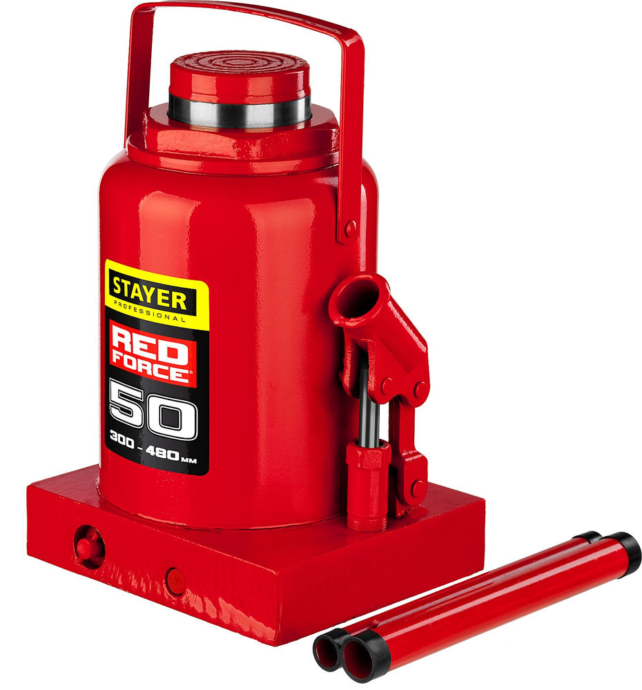 Домкрат бутылочный гидравлический 50 т, 300 - 480 мм RED FORCE Professional STAYER 43160-50